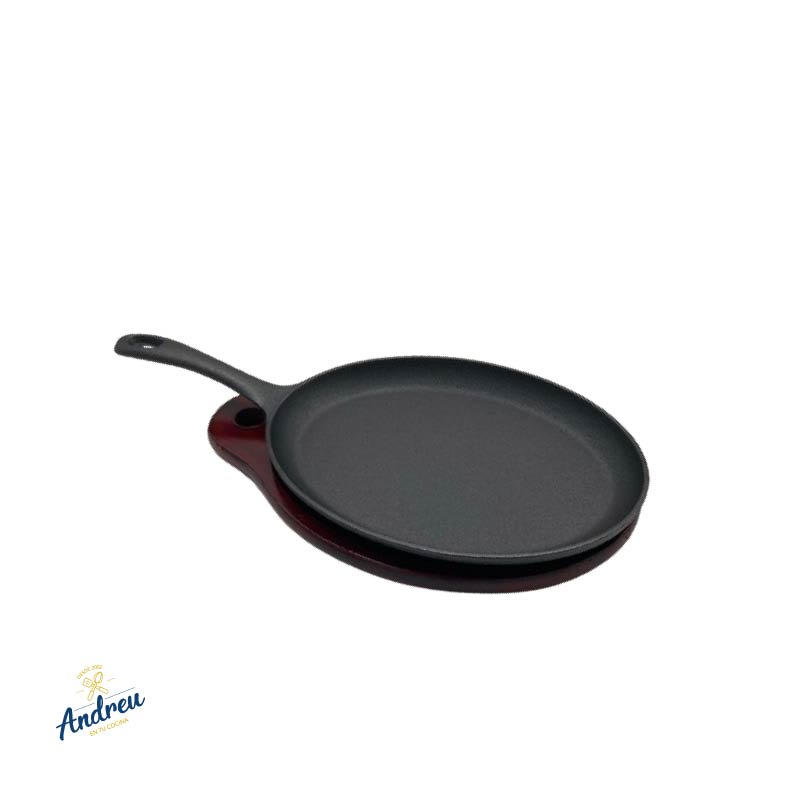 PLANCHA OVALADA FIERRO MANGO Y BASE MADERA 0
