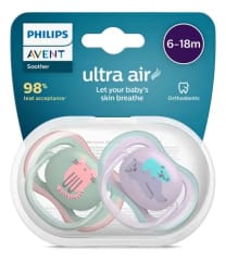 Chupete Avent Ultra Air 6-18 Gato/koala Deco X2 Scf085/18 Verde Claro/lila 0-6 Meses