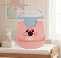 Babero De Silicona Ajustables Con Recolector D Comida Disney Color Rosa Talla Unica Ajustable