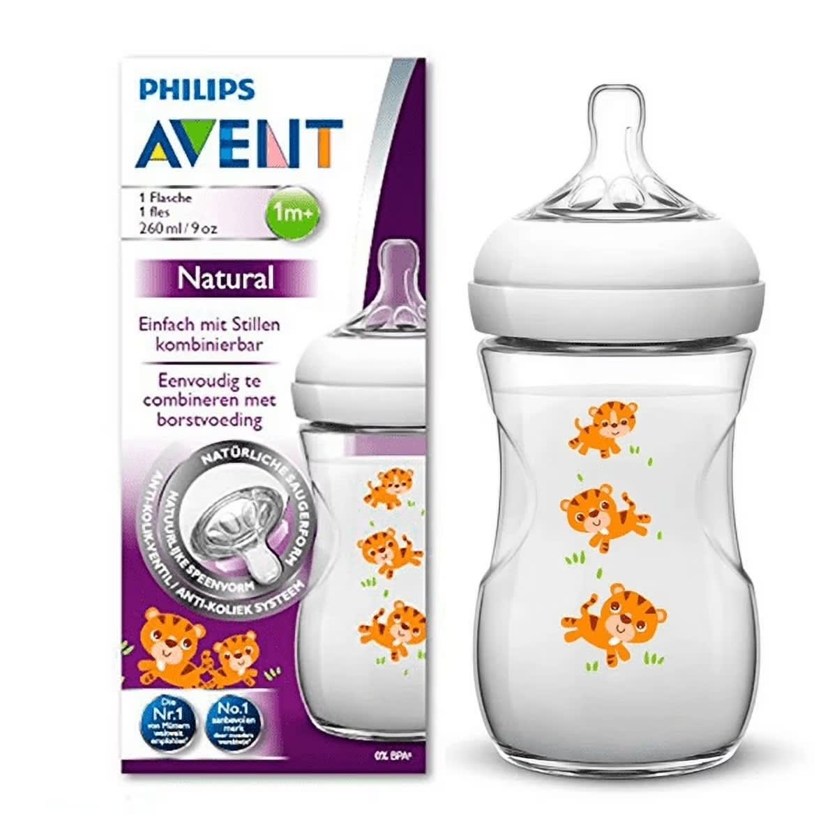 Mamadera Philips Avent Natural 260ml Animales 1m+1