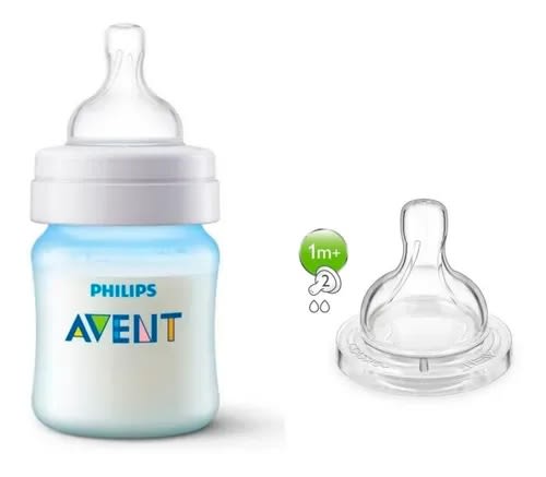Set Mamadera Anticolicos Azul 125ml + Tetina Scd809/26 Avent Transparente2