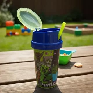 Vaso Minecraft Con Bombilla Y Porta Snack Creeper1