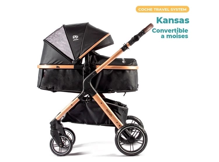 Coche Cuna Travel System Plegable Pikaboo Kansas Negro Chasis Negro/dorado3