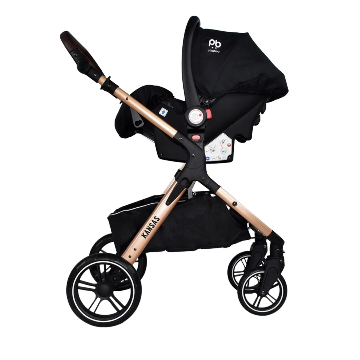 Coche Cuna Travel System Plegable Pikaboo Kansas Negro Chasis Negro/dorado4