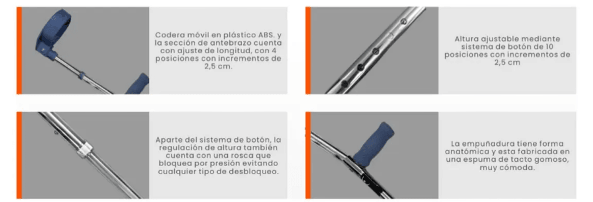 Bastón Canadiense En Aluminio De Codera Movil Vitality 9335