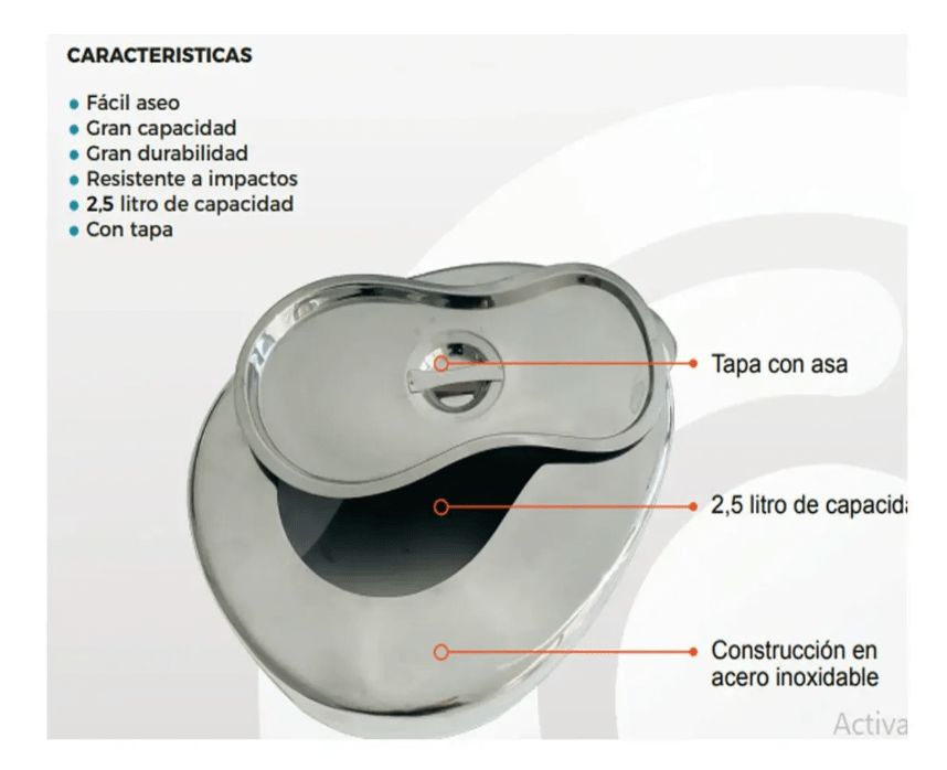 Chata Urinario Femenino Acero Inoxidable Anatomica  + Tapa2