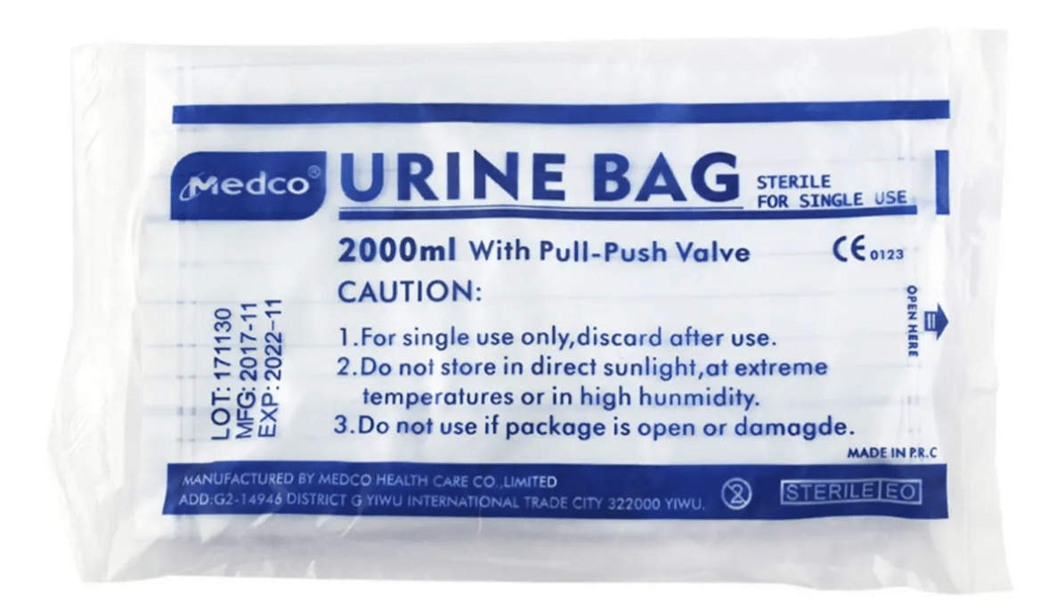 Bolsa De Orina De 2 Litros Medco Esteril Con Valvula1