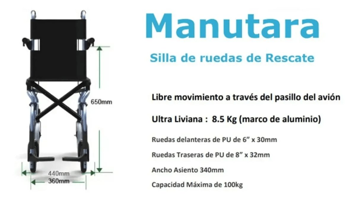 Silla De Ruedas Rescate Avion Muller Manutara 8 Kilos3