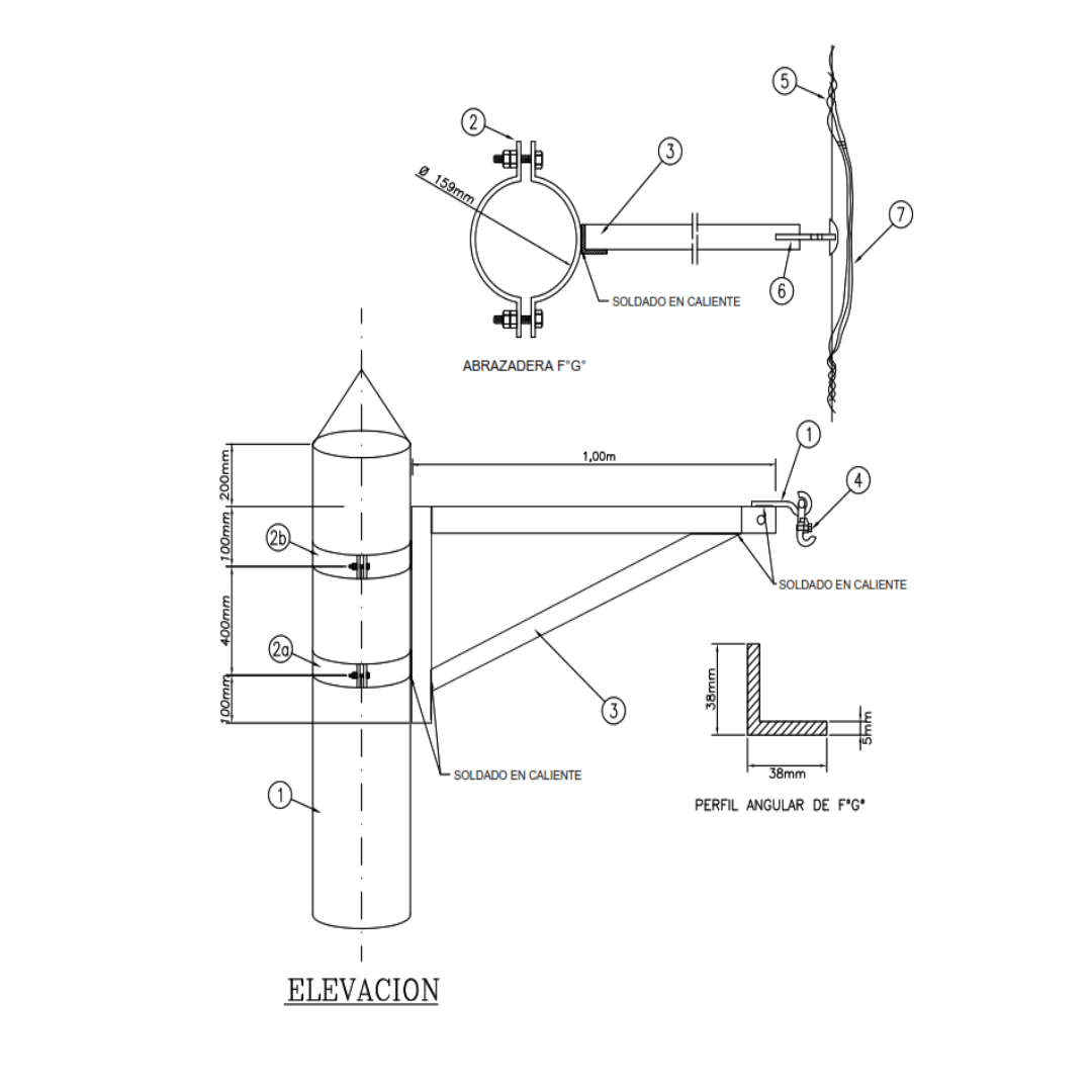 ARMADOS TIPO AE ESTRUCTURA DE ALINEAMIENTO CON EXTENSOR GALV CALIENTE ARAGCU AR1