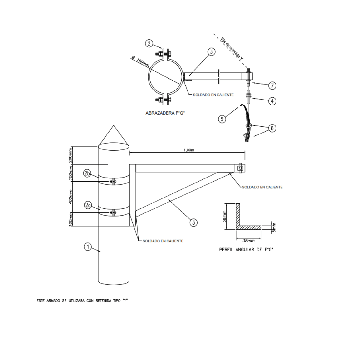 ARMADO TIPO FE ESTRUCTURA DE FIN DE LINEA CON EXTENSOR GALV CALIENTE ARAGCU AR1
