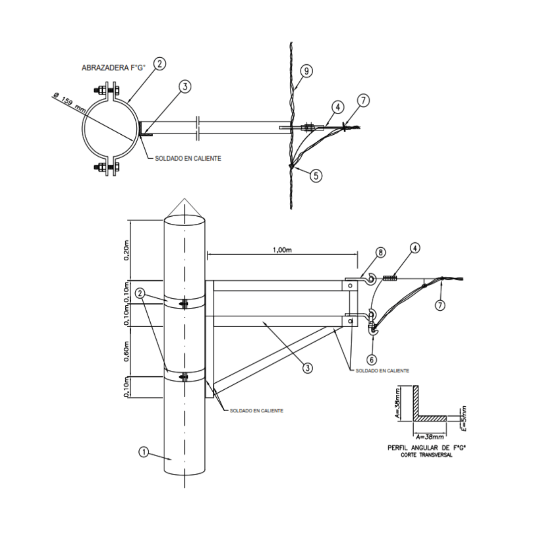 ARMADO TIPO DVFE ESTRUCTURA DE DERIVACION VANO FLOJO CON EXTENSOR GALV CALIENTE ARAGCU AR1