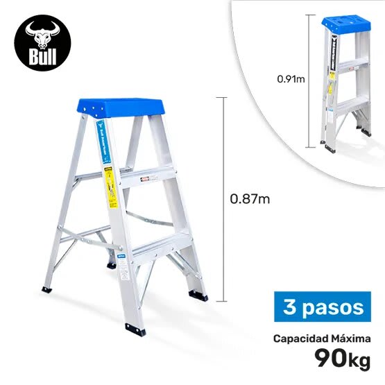 ESCALERA ALUMINIO TIJERA SIMPLE ACCESO 3 PASOS 90KG 0.91M ATS90-3III AMERICAN BULL