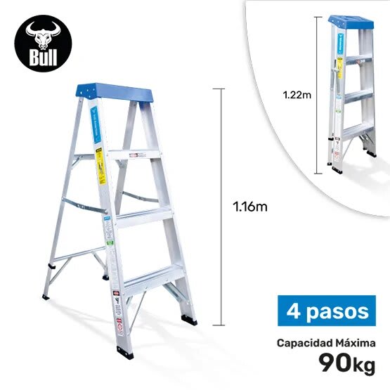 ESCALERA ALUMINIO TIPO TIJERA SIMPLE ACCESO 4 PASOS 90KG 1.22M ATS90-4III AMERICAN BULL LADDER