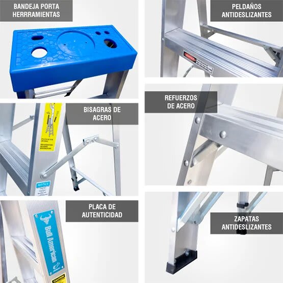 ESCALERA ALUMINIO TIJERA SIMPLE ACCESO 4 PASOS 90KG 1.22M ATS90-4III AMERICAN BULL5