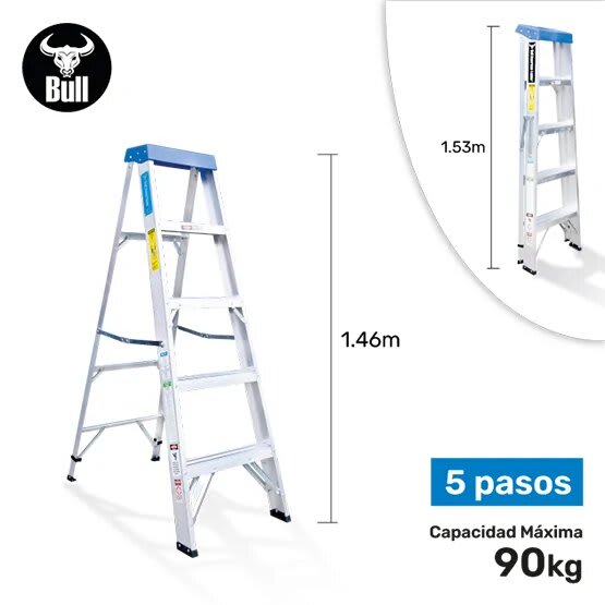 ESCALERA ALUMINIO TIJERA SIMPLE ACCESO 5 PASOS 90KG 1.53M ATS90-5III AMERICAN BULL1