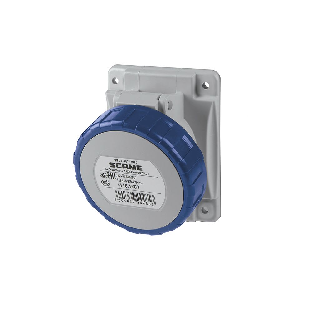 TOMACORRIENTE P/EMPOTRAR INCLINADO 2X16A+T 250V IP67 6H OPTIMA 418.1663 SCAME1