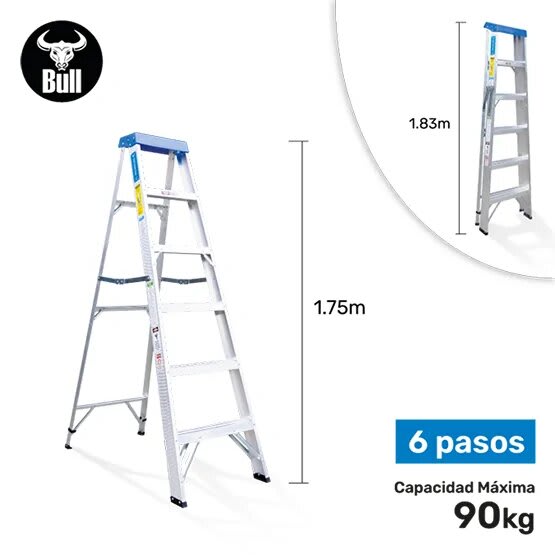 ESCALERA ALUMINIO TIJERA SIMPLE ACCESO 6 PASOS 90KG 1.83M ATS90-6III AMERICAN BULL1