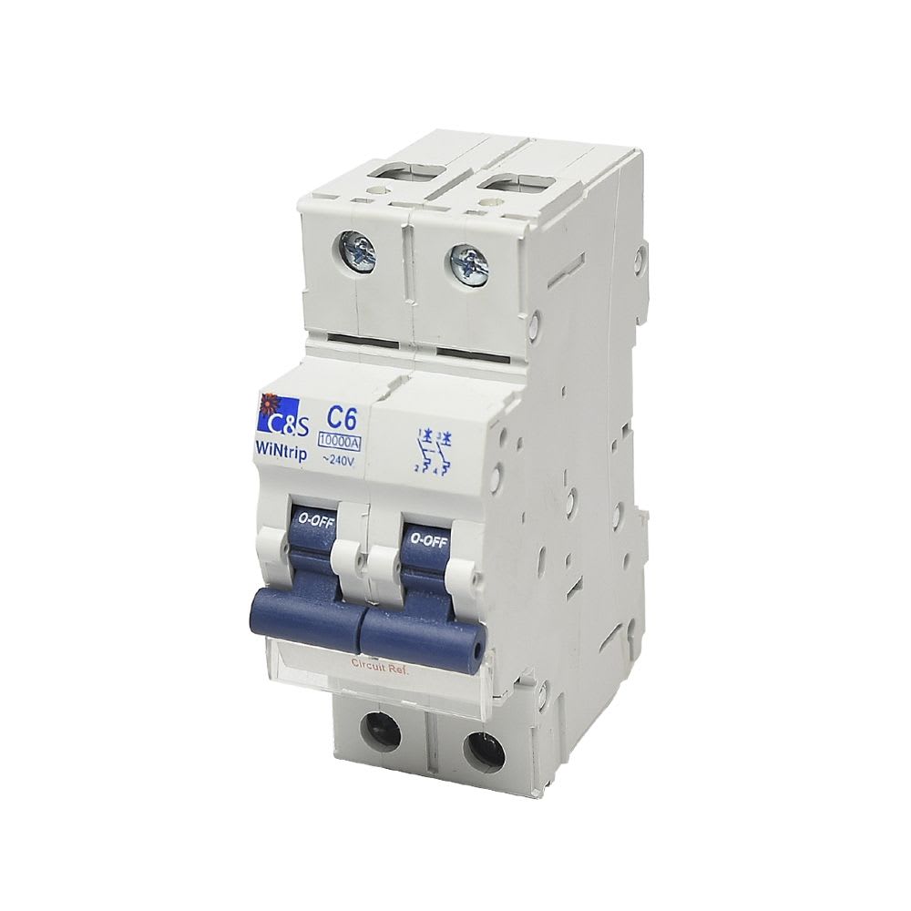 INTERRUPTOR TERMOMAGNETICO 2X6A 10KA 240/415V TIPO C DIN CSMB2C6 CONTROL SWITCHGEAR