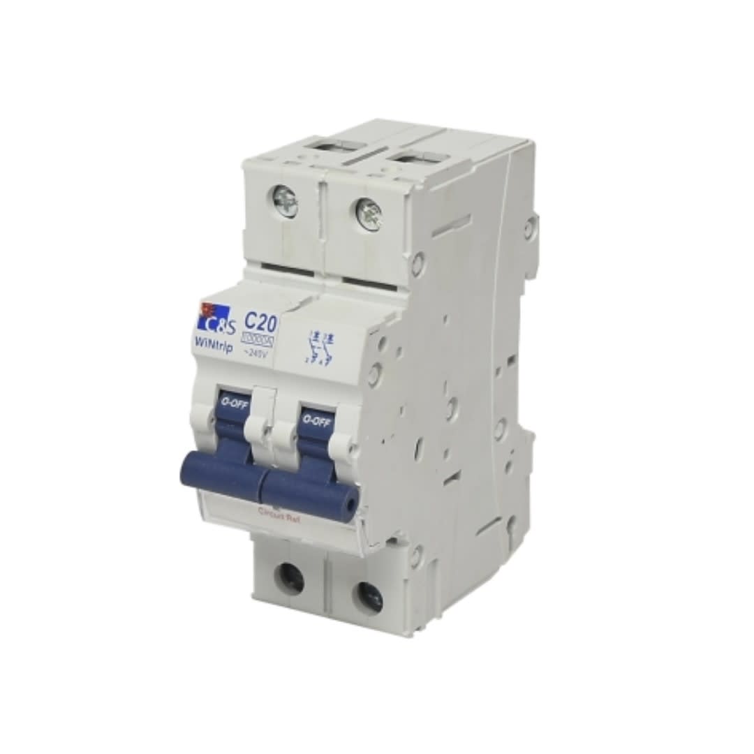 INTERRUPTOR TERMOMAGNETICO 2X20A 10KA 240/415V TIPO C DIN CSMB2C20 CONTROL SWITCHGEAR
