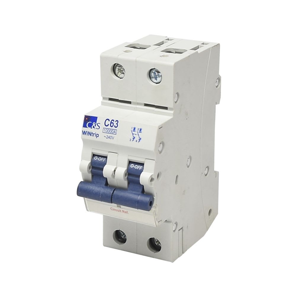 INTERRUPTOR TERMOMAGNETICO 2X63A 10KA 240/415V TIPO C DIN CSMB2C63 CONTROL SWITCHGEAR