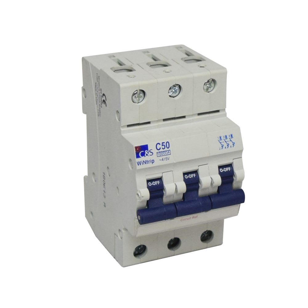 INTERRUPTOR TERMOMAGNETICO 3X50A 10KA 240/415V TIPO C DIN CSMB3C50 CONTROL SWITCHGEAR