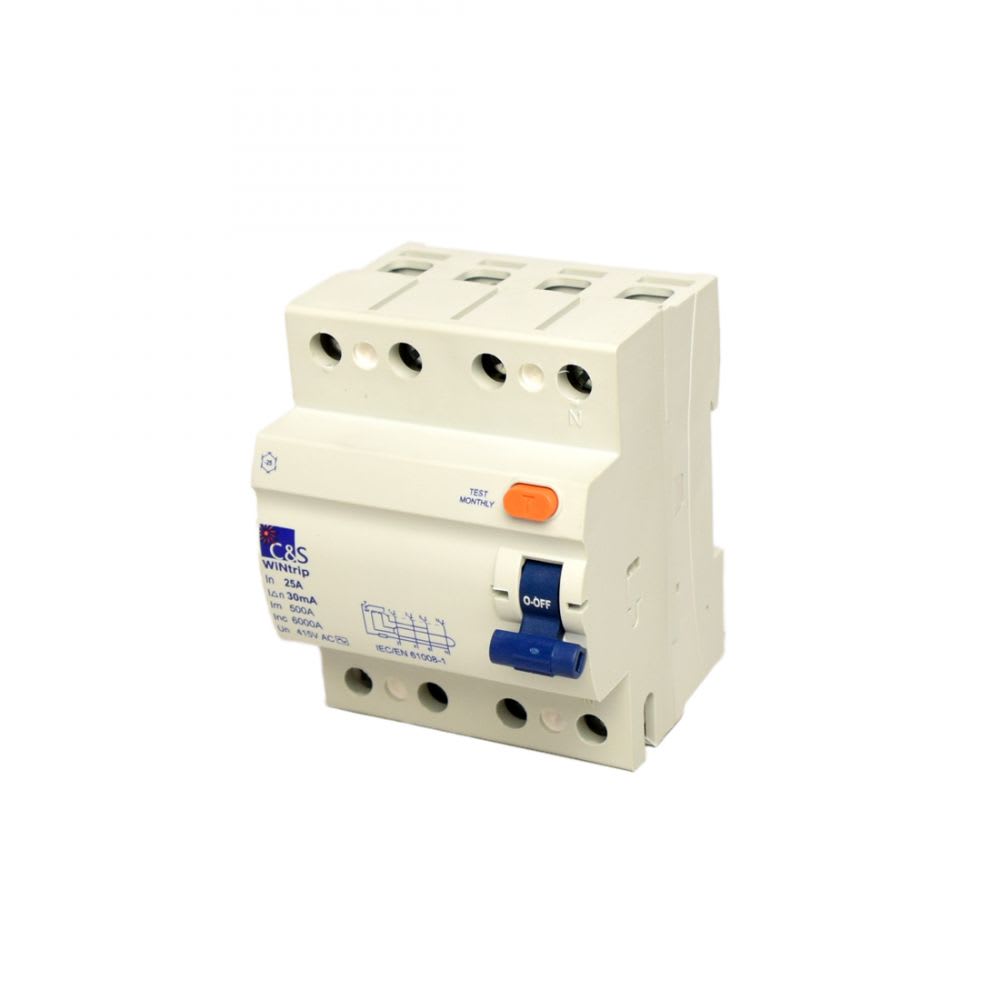 INTERRUPTOR DIFERENCIAL 4X25A 30MA 415V 4 MODULOS DIN CSRB4P25A30 CONTROL SWITCHGEAR