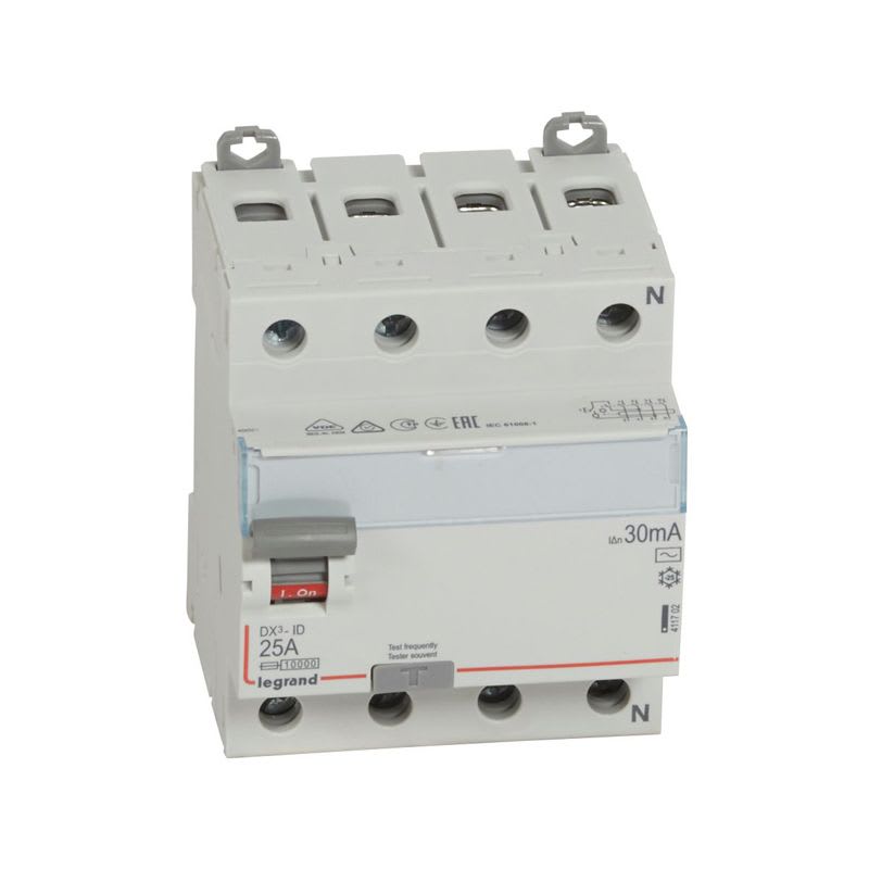 INTERRUPTOR DIFERENCIAL 4X25A 30MA 230V 4 MODULOS DIN 411702 LEGRAND