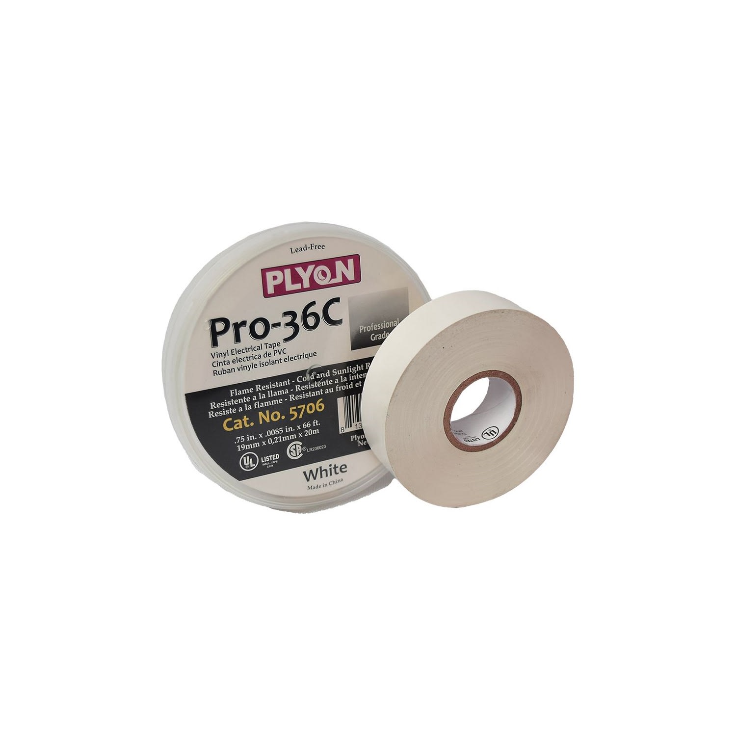 CINTA AISLANTE VINILICA PRO-36 3/4X20MTS BLANCO 5706 PLYON1