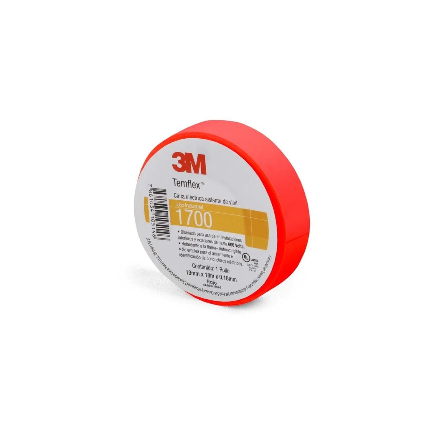 CINTA AISLANTE VINILICA TEMFLEX 1700 3/4''X18MTS ROJOXA009205577 3M
