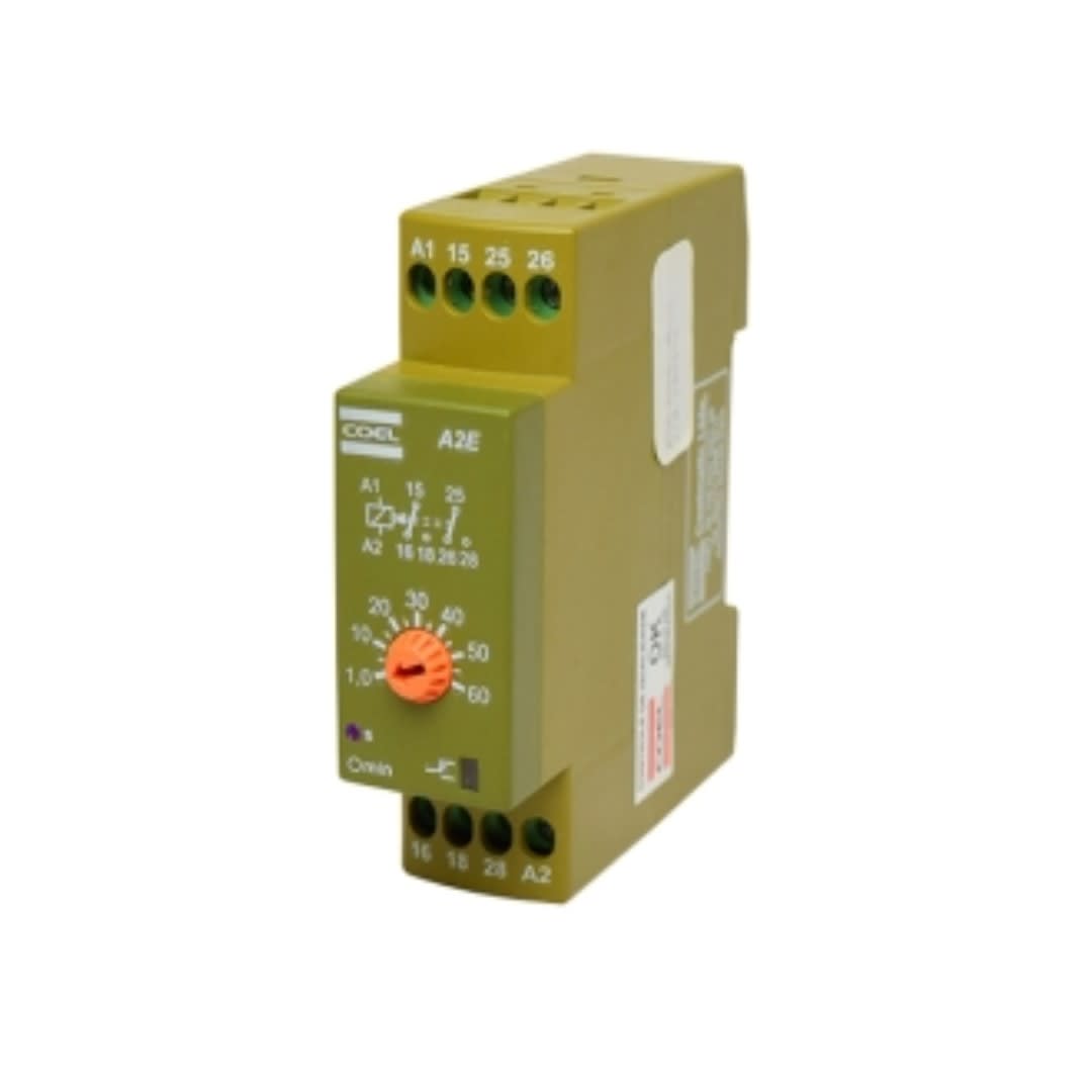 TEMPORIZADOR ELECTRONICO RETARDO ENERGIZACION 6-60S 24VAC/DC 2NA/2NC DIN A2E-DGS COEL1