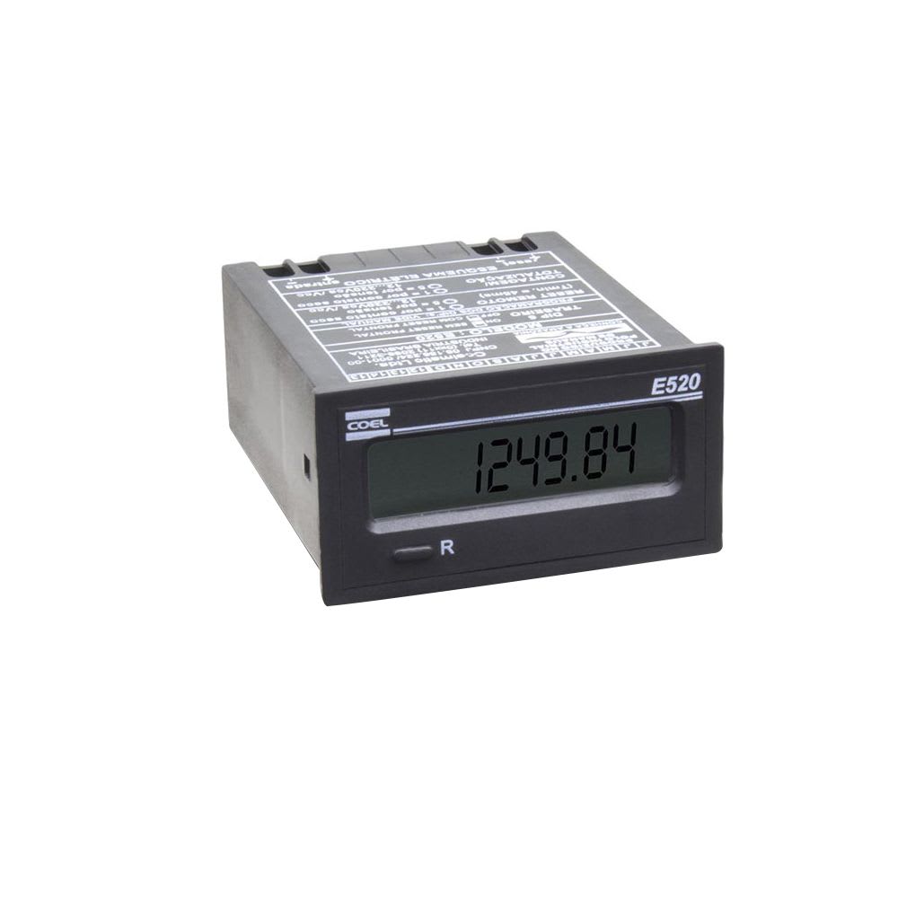 CONTADOR DE IMPULSOS C/HOROMETRO 28X53MM 12/220VAC/CC 8 DIGITOS E-520/15 COEL