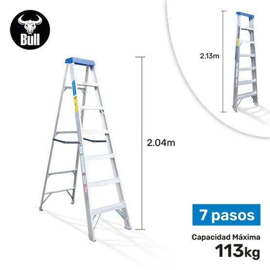 ESCALERA ALUMINIO TIJERA SIMPLE ACCESO 7 PASOS 113KG 2.13M ATS113-7I AMERICAN BULL1