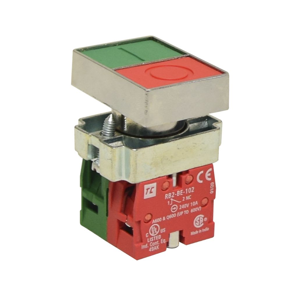 PULSADOR NO LUMINOSO DOBLE VERDE/ROJO 22MM NA+NC RCB2-BA875 TC3