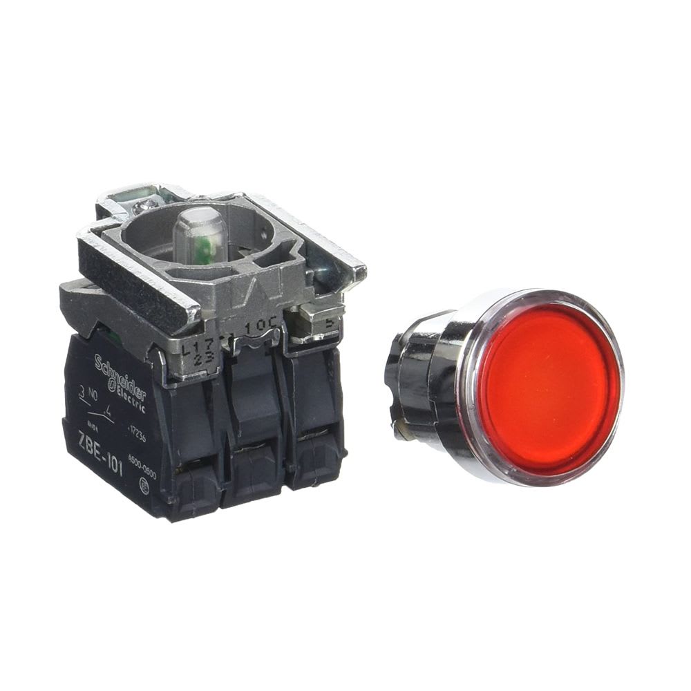 PULSADOR LUMINOSO ROJO 22MM C/LED 110VAC CON BLOCK NA+NC XB4BW34G5 SCHNEIDER ELECTRIC1