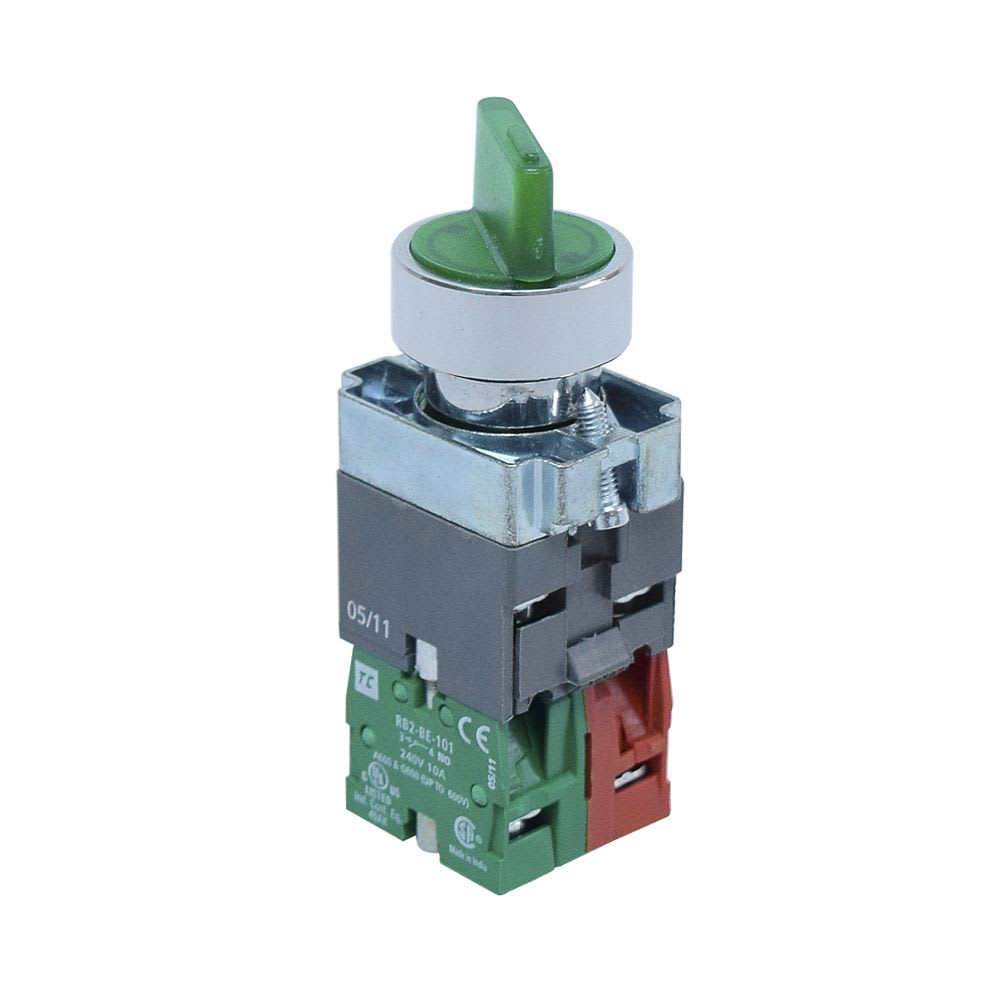 SELECTOR MANIJA 24VAC/DC CORTA LUMINOSO VERDE 2 POSICIONES FIJAS NA+NC RB2BK123+RB2BWL735 RAAS-CONTROLS2