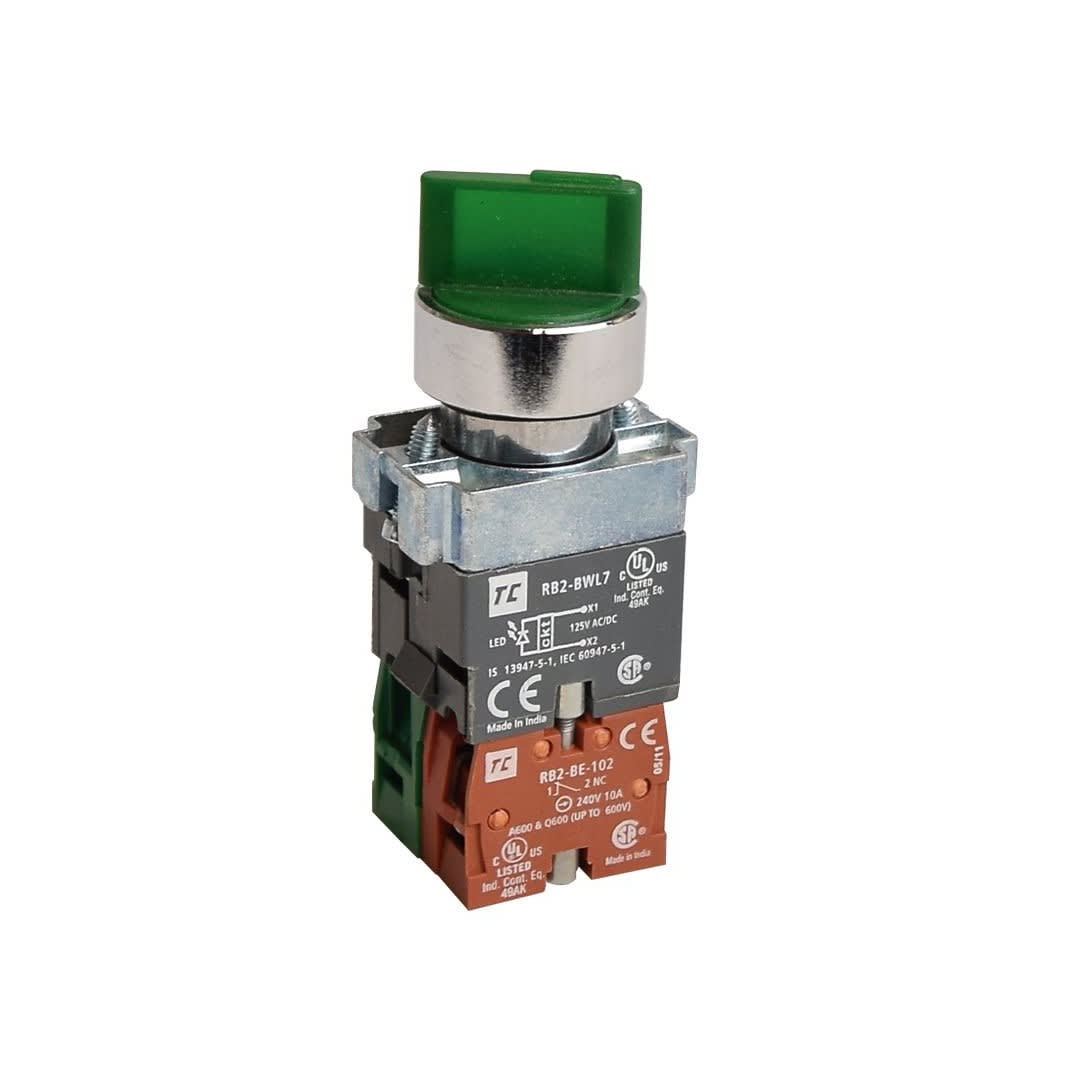 SELECTOR LUMINOSO VERDE 125VAC 2 POSICIONES FIJAS 1NA+1NC RB2BK123+RB2BWL735 TC
