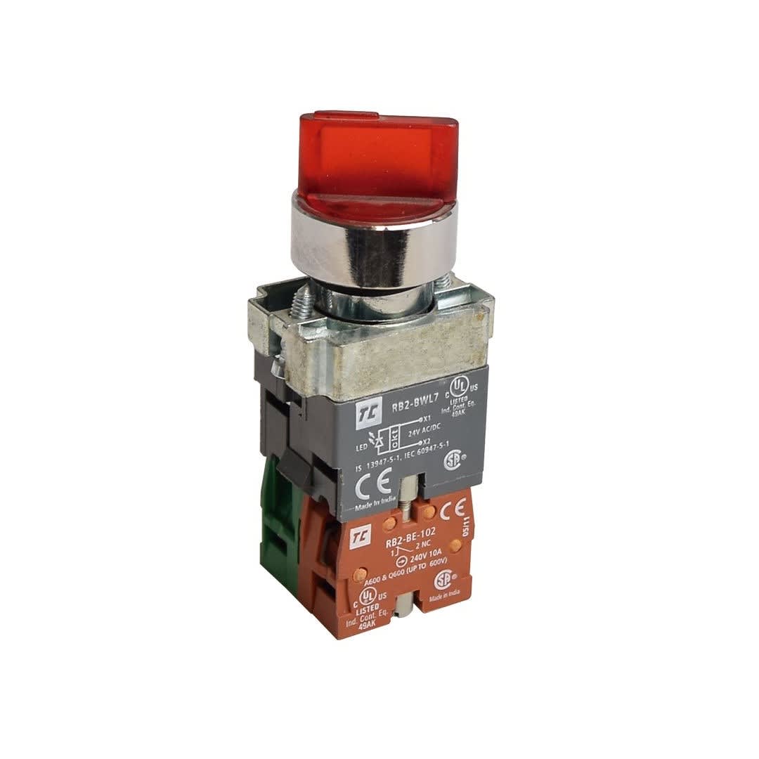 SELECTOR LUMINOSO ROJO 24VAC/DC 2 POSICIONES FIJAS 1NA+1NC RCB2-BK124 TC1