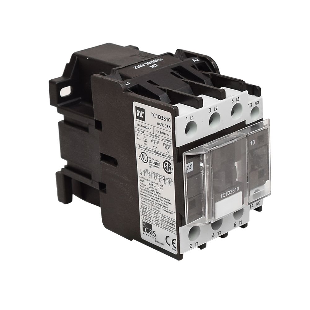 CONTACTOR 38A(AC3) 60A(AC1) 690V 3P 1NA 220VAC TC1-D3810M7 TC1