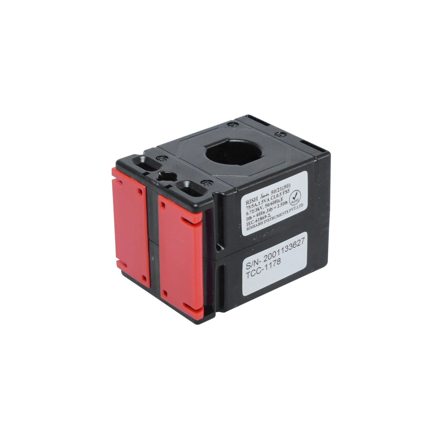 TRANSFORMADOR DE CORRIENTE PARA BARRA PASANTE 100/5A 21X10MM 2.5VA RISHXMER 50/21 (50) RISHABH