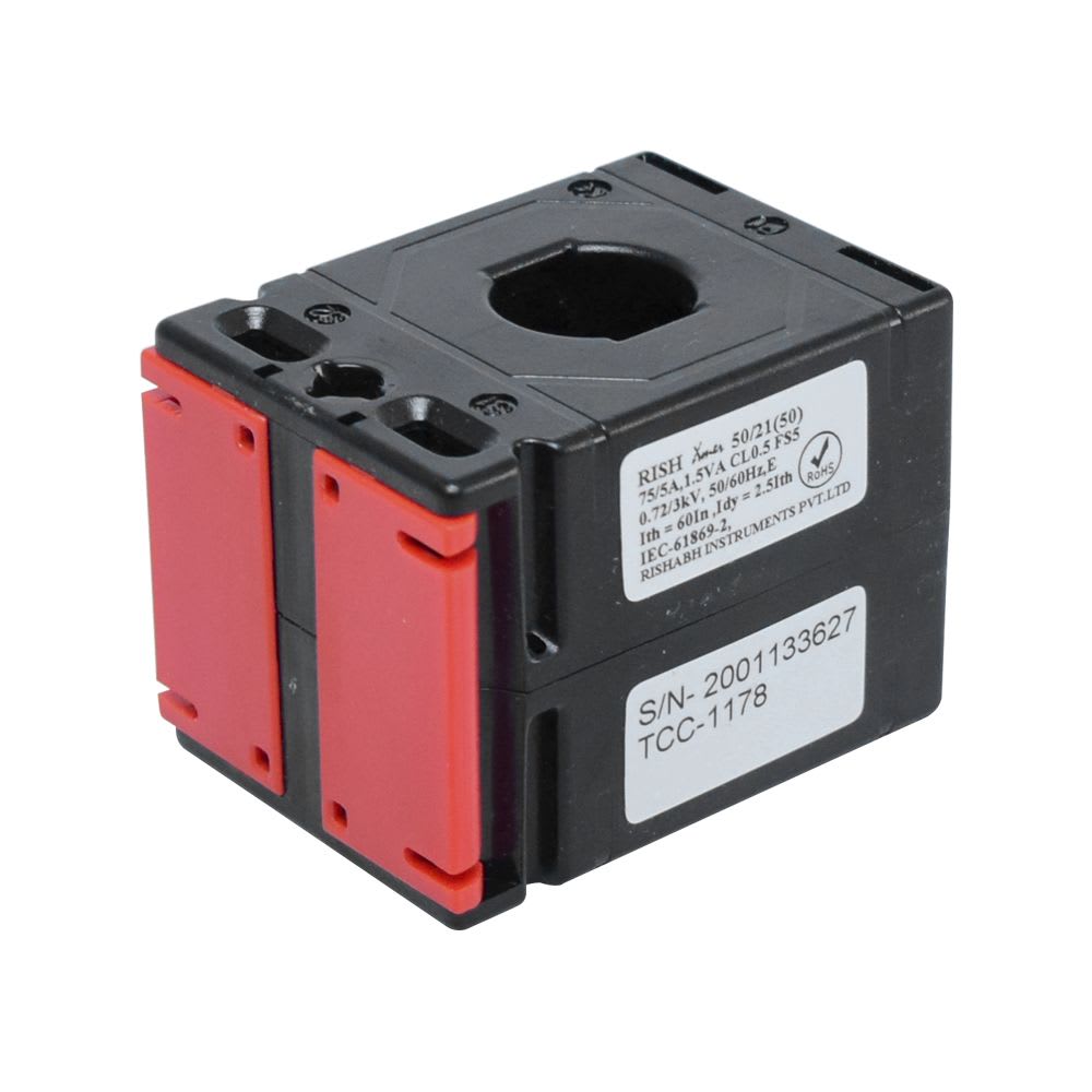 TRANSFORMADOR DE CORRIENTE PARA BARRA PASANTE 75/5A 21X10MM 2.5VA RISHXMER 50/21 (50) RISHABH1