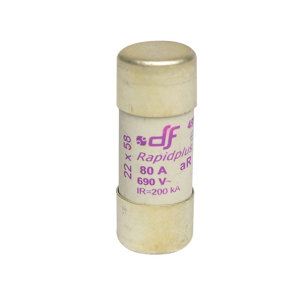 FUSIBLE CARTUCHO 22X58MM ULTRA RAPIDO 80A 600VAC 100KA AR 491330 DF