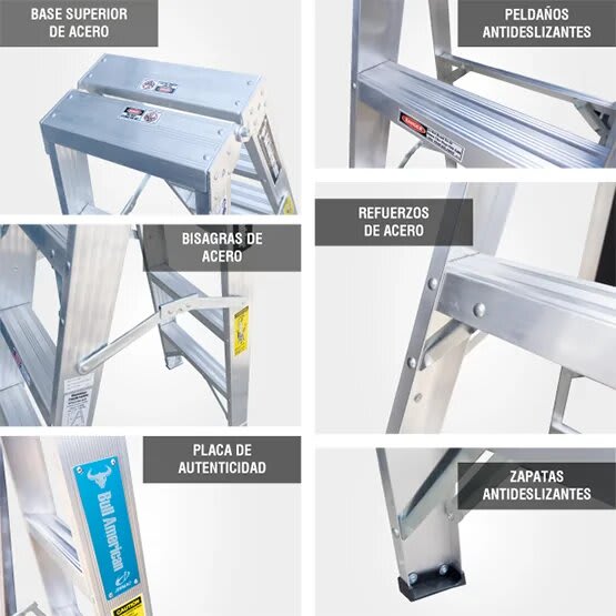 ESCALERA ALUMINIO TIJERA DOBLE ACCESO 6 PASOS 150KG 1.83M ATD150-6IA AMERICAN BULL5