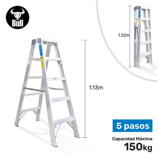 ESCALERA ALUMINIO TIJERA DOBLE ACCESO 5 PASOS 150KG 1.53M ATD150-5IA AMERICAN BULL1