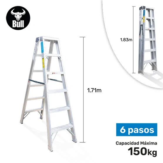 ESCALERA ALUMINIO TIJERA DOBLE ACCESO 6 PASOS 150KG 1.83M ATD150-6IA AMERICAN BULL