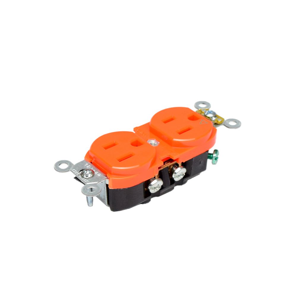 TOMACORRIENTE DOBLE 2X15A+T USO INDUSTRIAL NEMA 5-15R NARANJA 5262-IG LEVITON1