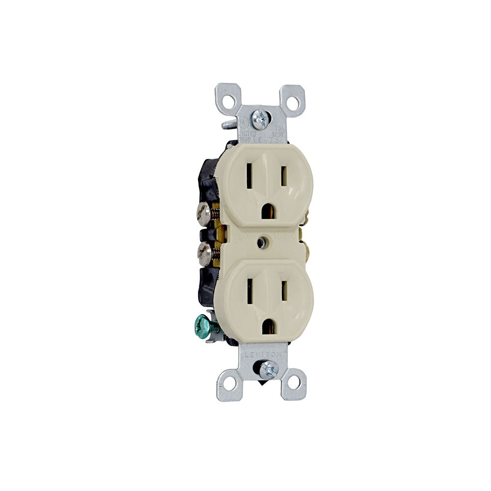 TOMACORRIENTE DOBLE 2X15A+T USO RESIDENCIAL NEMA 5-15R MARFIL 5320-ICP LEVITON1