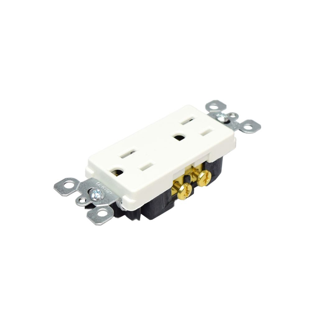 TOMACORRIENTE DOBLE 2X15A+T USO RESIDENCIAL NEMA 5-15R DECORA 5325-W LEVITON1