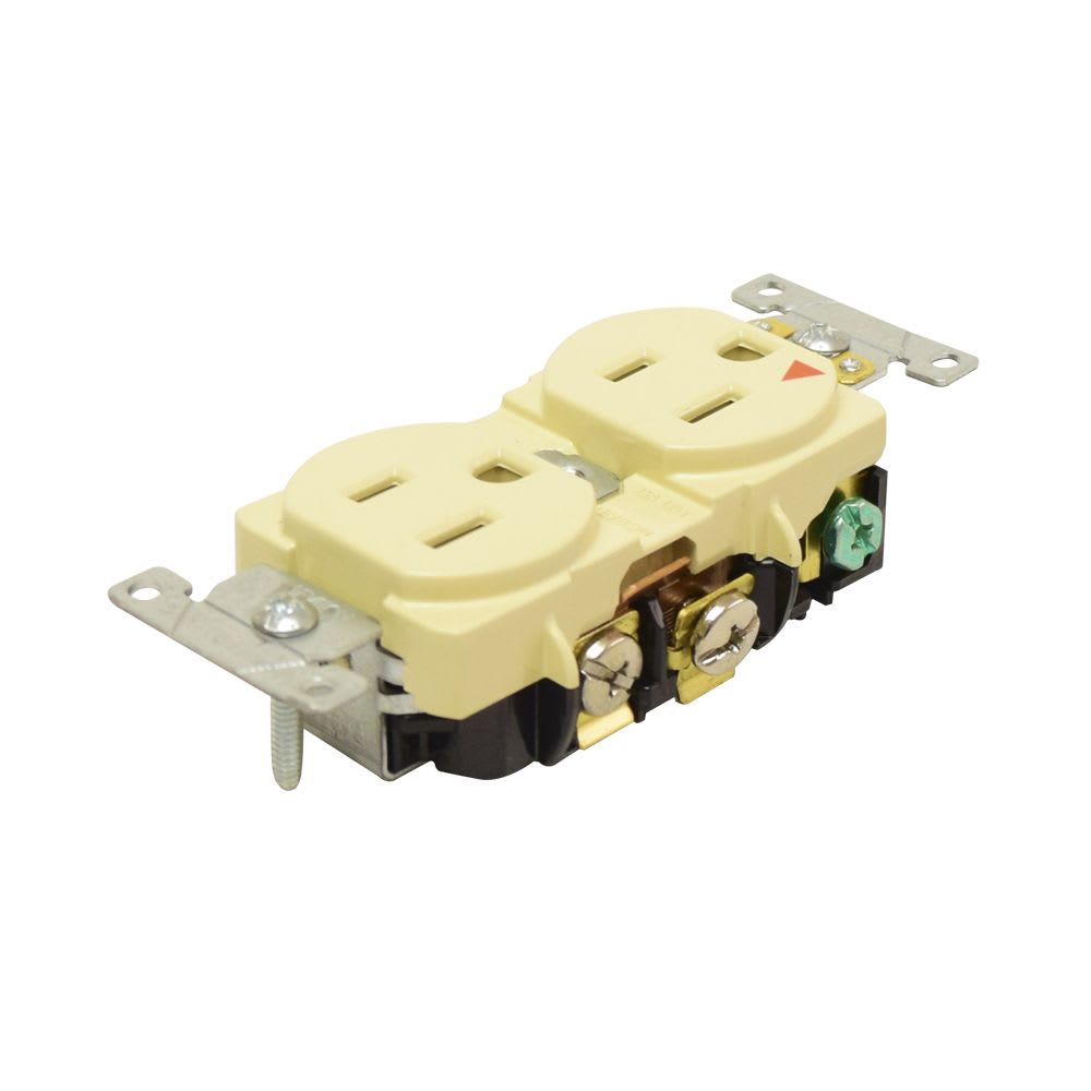 TOMACORRIENTE DOBLE 2X15A+T USO INDUSTRIAL NEMA 5-15R MARFIL 5262-IGI LEVITON1