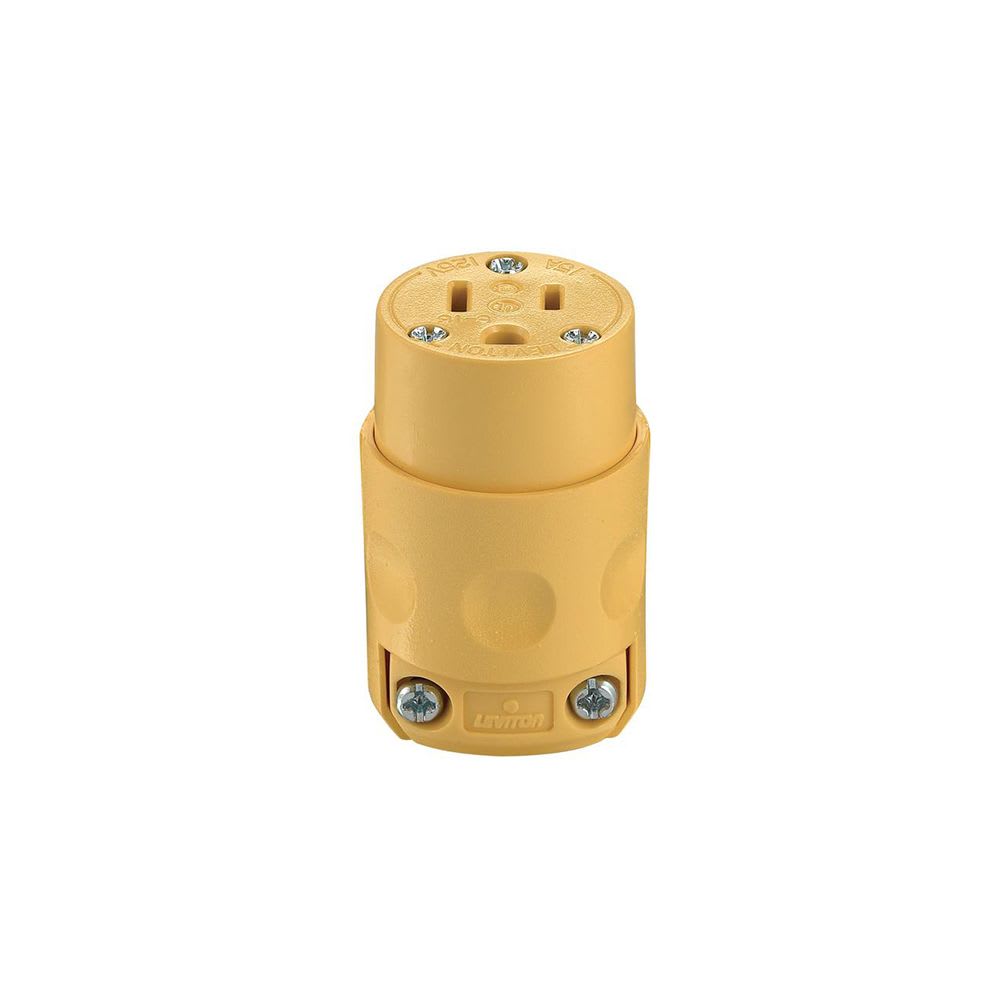 TOMACORRIENTE AEREO PLANO 2X15A+T 125/250V NEMA 5-15R PVC AMARILLO 515CV LEVITON1