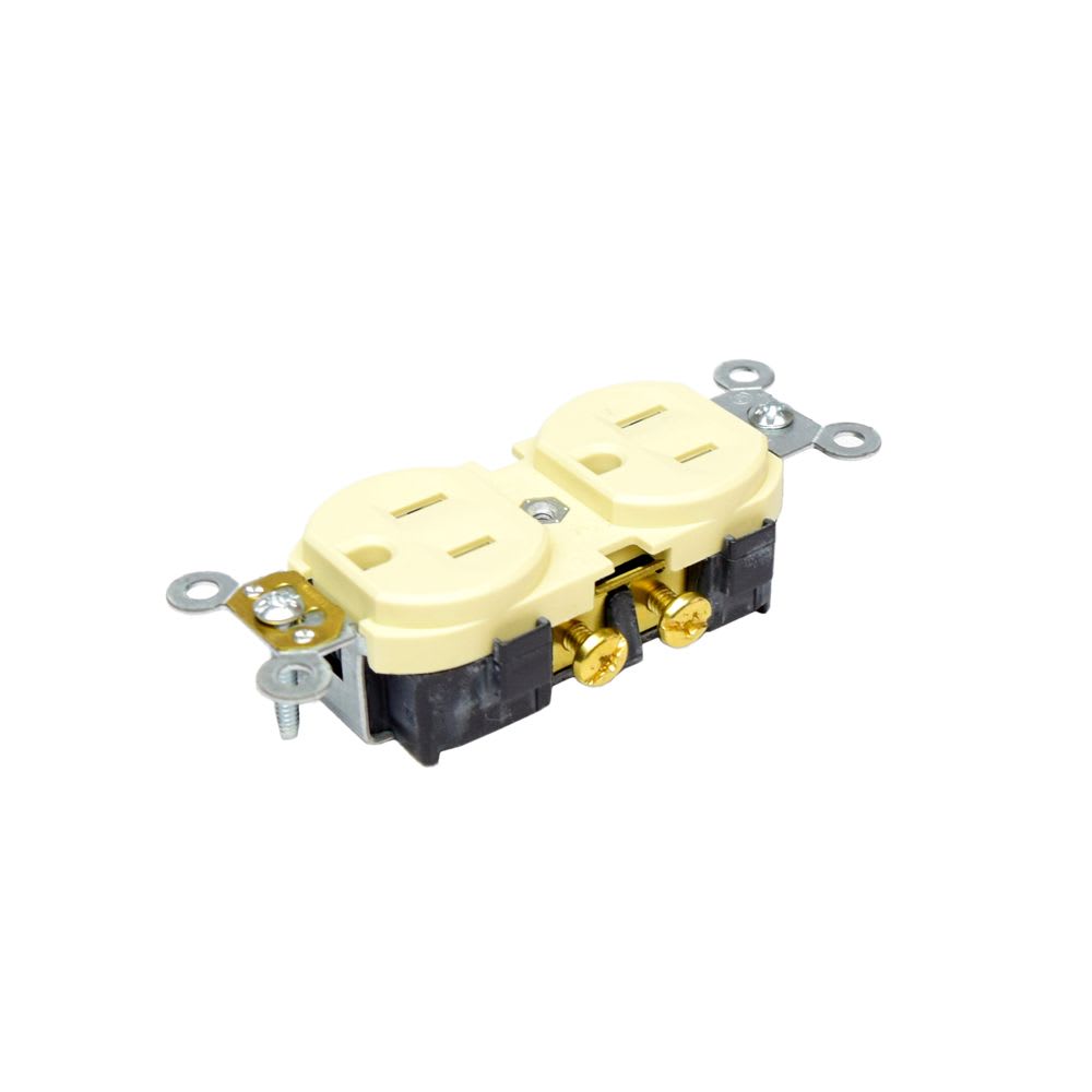TOMACORRIENTE DOBLE 2X15A+T USO INDUSTRIAL NEMA 5-15R MARFIL 5262-I LEVITON1